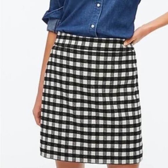 J. Crew Factory Wool Blend Mini Skirt Black and White Buffalo Plaid [size 4] - Picture 1 of 9